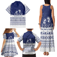 Vatican Christmas Family Matching Tank Maxi Dress and Hawaiian Shirt with Holy Family Nativity Scene Snowflake Pattern and Starry Night - Wonder Print Shop