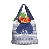 Vatican Christmas Grocery Bag with Holy Family Nativity Scene Snowflake Pattern and Starry Night - Wonder Print Shop
