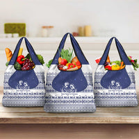 Vatican Christmas Grocery Bag with Holy Family Nativity Scene Snowflake Pattern and Starry Night - Wonder Print Shop