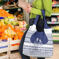 Vatican Christmas Grocery Bag with Holy Family Nativity Scene Snowflake Pattern and Starry Night - Wonder Print Shop