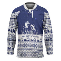 Vatican Christmas Hockey Jersey with Holy Family Nativity Scene Snowflake Pattern and Starry Night - Wonder Print Shop