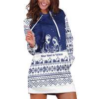 Vatican Christmas Hoodie Dress with Holy Family Nativity Scene Snowflake Pattern and Starry Night - Wonder Print Shop