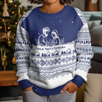 Vatican Christmas Kid Ugly Christmas Sweater with Holy Family Nativity Scene Snowflake Pattern and Starry Night - Wonder Print Shop