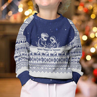 Vatican Christmas Kid Ugly Christmas Sweater with Holy Family Nativity Scene Snowflake Pattern and Starry Night - Wonder Print Shop