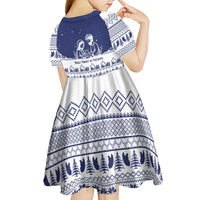 Vatican Christmas Kid Short Sleeve Dress with Holy Family Nativity Scene Snowflake Pattern and Starry Night - Wonder Print Shop