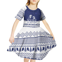 Vatican Christmas Kid Short Sleeve Dress with Holy Family Nativity Scene Snowflake Pattern and Starry Night - Wonder Print Shop