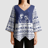 Vatican Christmas Kimono Sleeve Blouse with Holy Family Nativity Scene Snowflake Pattern and Starry Night - Wonder Print Shop
