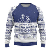 Vatican Christmas Ugly Christmas Sweater with Holy Family Nativity Scene Snowflake Pattern and Starry Night - Wonder Print Shop