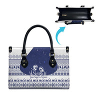 Vatican Christmas Leather Bag with Holy Family Nativity Scene Snowflake Pattern and Starry Night - Wonder Print Shop