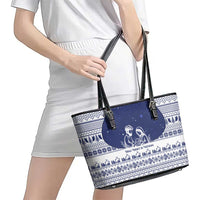 Vatican Christmas Leather Tote Bag with Holy Family Nativity Scene Snowflake Pattern and Starry Night - undefined