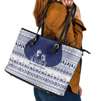 Vatican Christmas Leather Tote Bag with Holy Family Nativity Scene Snowflake Pattern and Starry Night - undefined