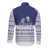 Vatican Christmas Long Sleeve Button Shirt with Holy Family Nativity Scene Snowflake Pattern and Starry Night - Wonder Print Shop