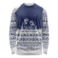 Vatican Christmas Long Sleeve Shirt with Holy Family Nativity Scene Snowflake Pattern and Starry Night - Wonder Print Shop