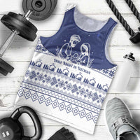 Vatican Christmas Men Tank Top with Holy Family Nativity Scene Snowflake Pattern and Starry Night - Wonder Print Shop
