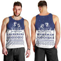 Vatican Christmas Men Tank Top with Holy Family Nativity Scene Snowflake Pattern and Starry Night - Wonder Print Shop