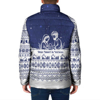 Vatican Christmas Padded Jacket with Holy Family Nativity Scene Snowflake Pattern and Starry Night - Wonder Print Shop
