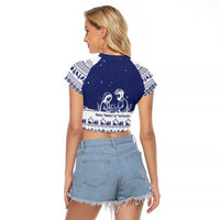 Vatican Christmas Raglan Cropped T Shirt with Holy Family Nativity Scene Snowflake Pattern and Starry Night - Wonder Print Shop