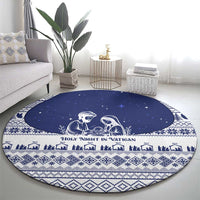 Vatican Christmas Round Carpet with Holy Family Nativity Scene Snowflake Pattern and Starry Night - Wonder Print Shop