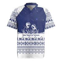 Vatican Christmas Rugby Jersey with Holy Family Nativity Scene Snowflake Pattern and Starry Night - Wonder Print Shop
