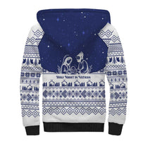 Vatican Christmas Sherpa Hoodie with Holy Family Nativity Scene Snowflake Pattern and Starry Night - Wonder Print Shop