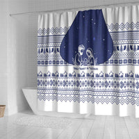 Vatican Christmas Shower Curtain with Holy Family Nativity Scene Snowflake Pattern and Starry Night - Wonder Print Shop