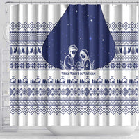 Vatican Christmas Shower Curtain with Holy Family Nativity Scene Snowflake Pattern and Starry Night - Wonder Print Shop