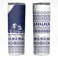 Vatican Christmas Skinny Tumbler with Holy Family Nativity Scene Snowflake Pattern and Starry Night - Wonder Print Shop