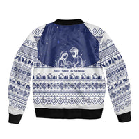 Vatican Christmas Sleeve Zip Bomber Jacket with Holy Family Nativity Scene Snowflake Pattern and Starry Night - Wonder Print Shop