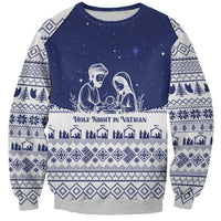 Vatican Christmas Sweatshirt with Holy Family Nativity Scene Snowflake Pattern and Starry Night - Wonder Print Shop