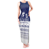Vatican Christmas Tank Maxi Dress with Holy Family Nativity Scene Snowflake Pattern and Starry Night - Wonder Print Shop