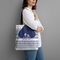 Vatican Christmas Tote Bag with Holy Family Nativity Scene Snowflake Pattern and Starry Night - undefined