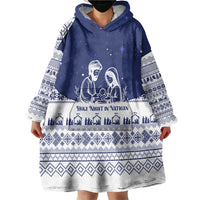 Vatican Christmas Wearable Blanket Hoodie with Holy Family Nativity Scene Snowflake Pattern and Starry Night - Wonder Print Shop