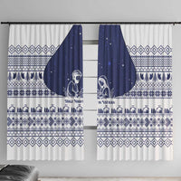 Vatican Christmas Window Curtain with Holy Family Nativity Scene Snowflake Pattern and Starry Night - Wonder Print Shop