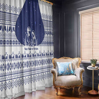 Vatican Christmas Window Curtain with Holy Family Nativity Scene Snowflake Pattern and Starry Night - Wonder Print Shop