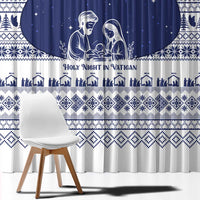 Vatican Christmas Window Curtain with Holy Family Nativity Scene Snowflake Pattern and Starry Night - Wonder Print Shop