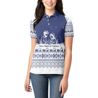 Vatican Christmas Women Polo Shirt with Holy Family Nativity Scene Snowflake Pattern and Starry Night - Wonder Print Shop