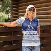 Vatican Christmas Women Polo Shirt with Holy Family Nativity Scene Snowflake Pattern and Starry Night - Wonder Print Shop