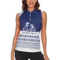 Vatican Christmas Women Sleeveless Polo Shirt with Holy Family Nativity Scene Snowflake Pattern and Starry Night - Wonder Print Shop