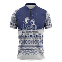 Vatican Christmas Zipper Polo Shirt with Holy Family Nativity Scene Snowflake Pattern and Starry Night - Wonder Print Shop