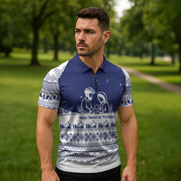 Vatican Christmas Zipper Polo Shirt with Holy Family Nativity Scene Snowflake Pattern and Starry Night - Wonder Print Shop