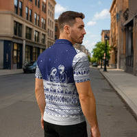 Vatican Christmas Zipper Polo Shirt with Holy Family Nativity Scene Snowflake Pattern and Starry Night - Wonder Print Shop