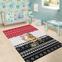 Yemen Christmas Area Rug with Camel Leopard Falcon Red Black White Snowflake - Wonder Print Shop