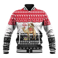 Yemen Christmas Baseball Jacket with Camel Leopard Falcon Red Black White Snowflake - Wonder Print Shop