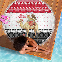 Yemen Christmas Beach Blanket with Camel Leopard Falcon Red Black White Snowflake - Wonder Print Shop