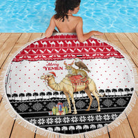 Yemen Christmas Beach Blanket with Camel Leopard Falcon Red Black White Snowflake - Wonder Print Shop