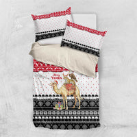 Yemen Christmas Bedding Set with Camel Leopard Falcon Red Black White Snowflake - Wonder Print Shop