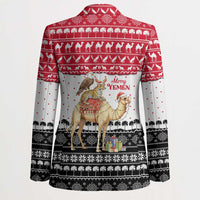 Yemen Christmas Blazer with Camel Leopard Falcon Red Black White Snowflake - Wonder Print Shop