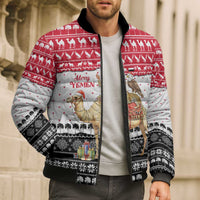Yemen Christmas Bomber Puffer Jacket with Camel Leopard Falcon Red Black White Snowflake - Wonder Print Shop