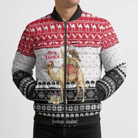 Yemen Christmas Bomber Puffer Jacket with Camel Leopard Falcon Red Black White Snowflake - Wonder Print Shop