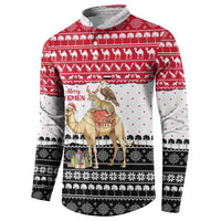 Yemen Christmas Button Sweatshirt with Camel Leopard Falcon Red Black White Snowflake - Wonder Print Shop